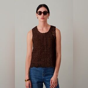 NwT;Caron Callahan Brown Crochet Tank Top🟤